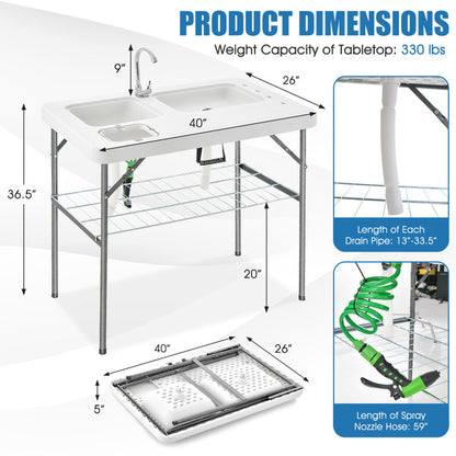 Professional title: ```White 2-In-1 Folding Fish Cleaning Table```