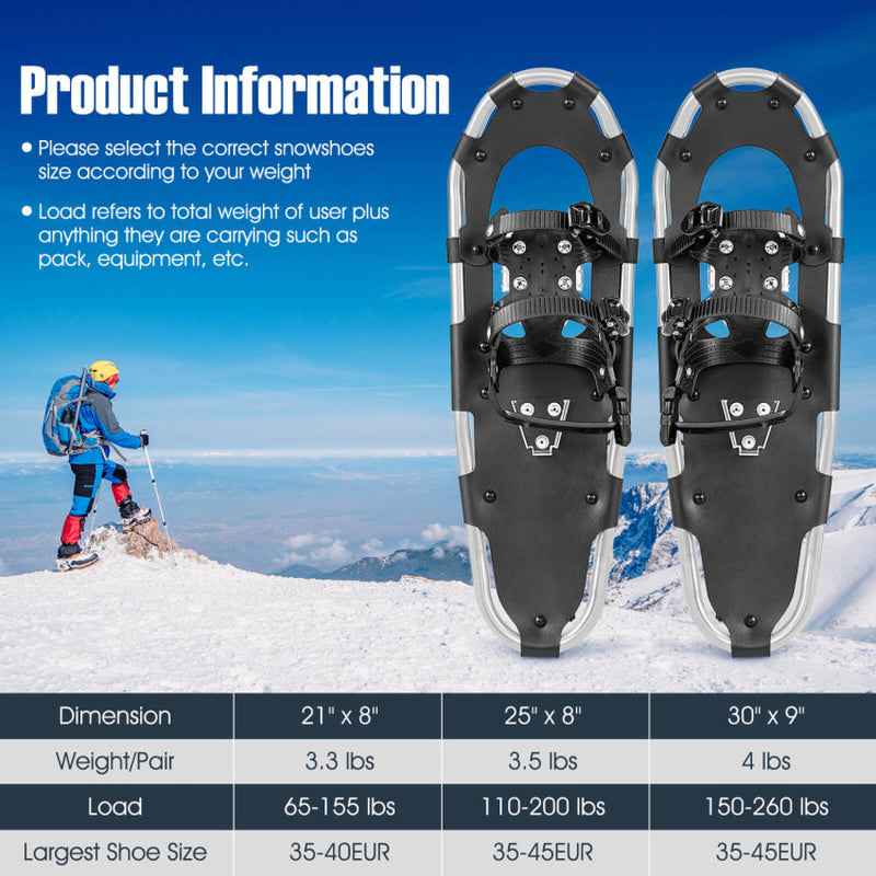 Professional title: "4-In-1 Lightweight Terrain Snowshoes with Flexible Pivot System - Available in 21, 25, and 30 Inches"