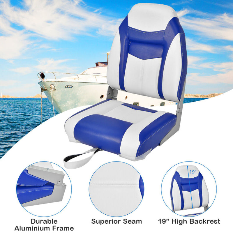 Professional title: ```Set of 2 High Back Folding Boat Seats with Sponge Cushion in Blue Color```