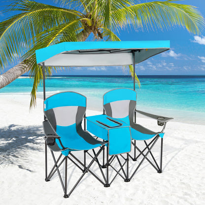 Professional Title: "Turquoise Portable Folding Camping Canopy Chairs with Cup Holder"