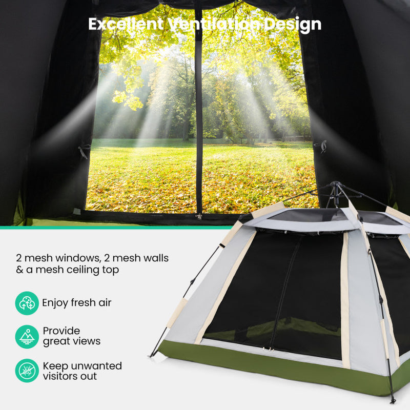 Professional title: "Spacious Instant Pop-Up Camping Tent for 2-4 People with Detachable Rainfly"