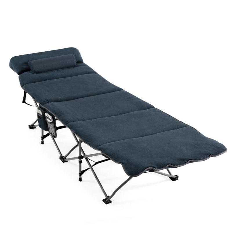 Professional title: "Portable Folding Camping Cot with Mattress and Carry Bag - Blue"