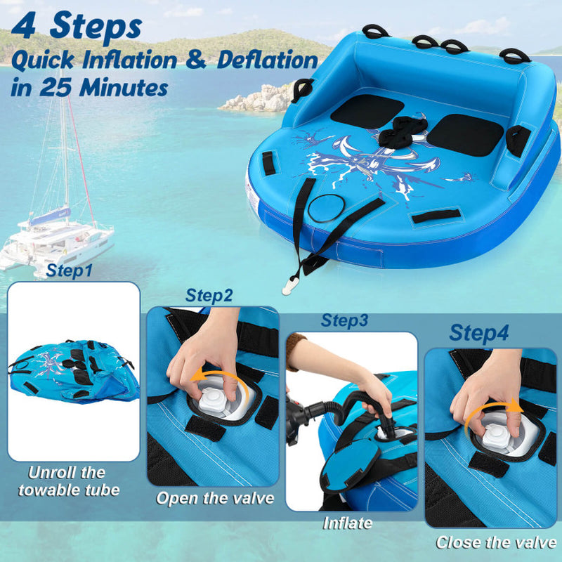 Professional title: "Blue 2-Person Inflatable Towable Tubes for Water Sports and Boating"