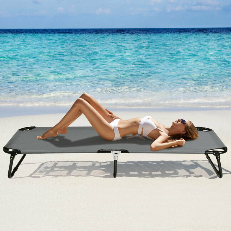 Professional title: ```Portable Folding Outdoor Camping Bed - Gray, Ideal for Sleeping, Hiking, and Travel```