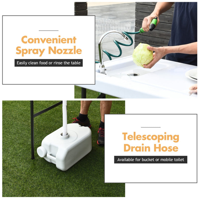 Professional title: ```Portable Camping Table with Folding Sink Faucet and Sprayer```