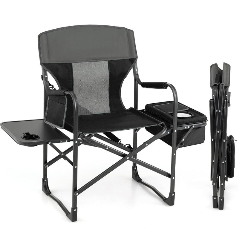 Professional title: "Black Folding Camping Director's Chair with Cooler Bag and Side Table"