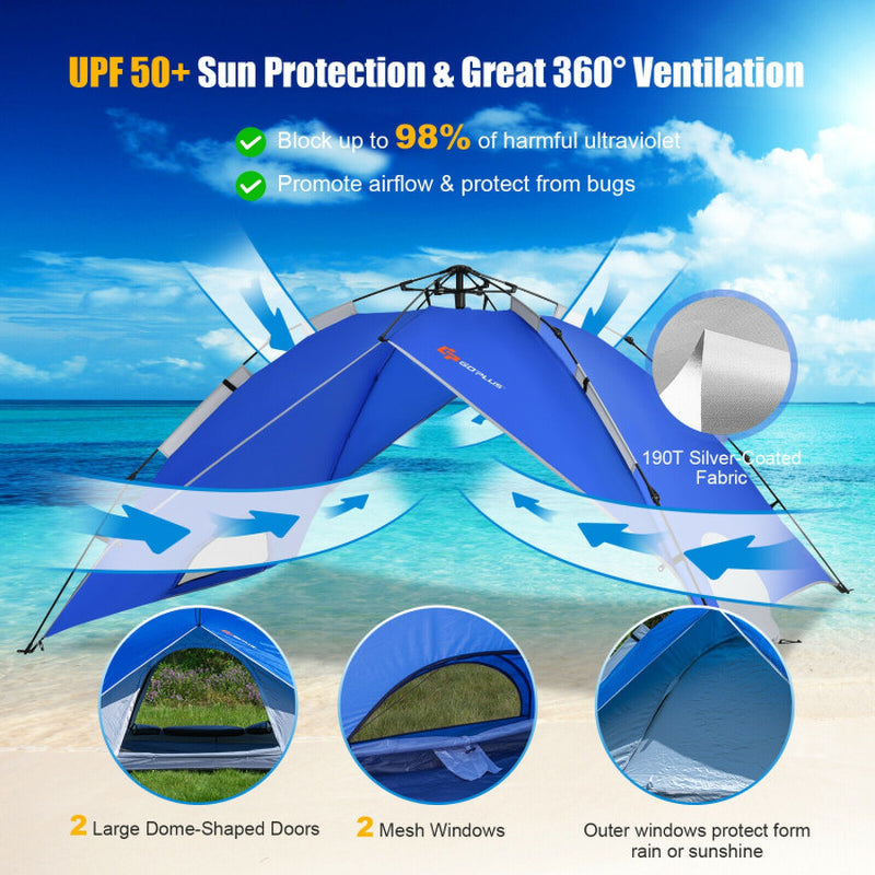 Professional title: "Blue 2-In-1 Instant Pop-Up Waterproof Camping Tent for 4 People"