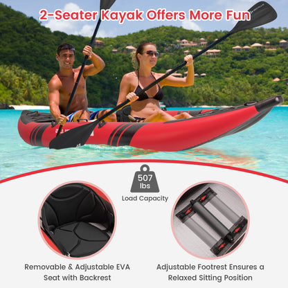 Professional title: "2-Person Inflatable Kayak Set with Aluminum Oars and Repair Kit in Red"