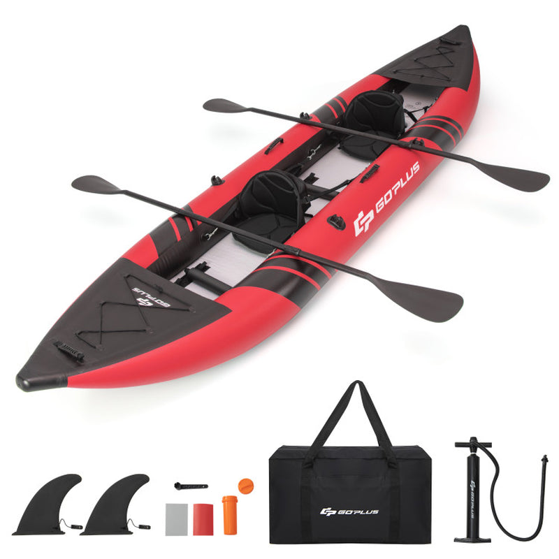 Professional title: "2-Person Inflatable Kayak Set with Aluminum Oars and Repair Kit in Red"