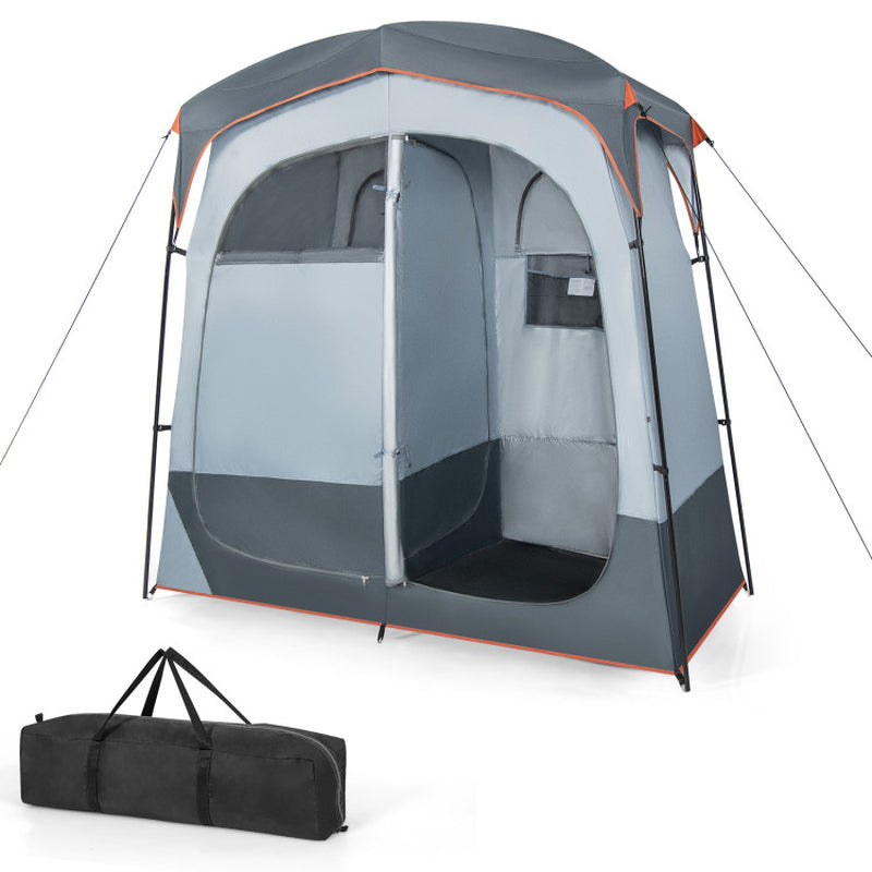 Professional title: ```Two-Room Oversized Privacy Shower Tent with Removable Rain Fly and Interior Pocket in Gray```