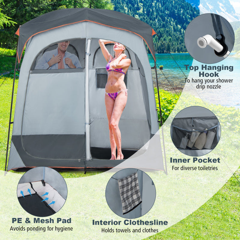 Professional title: ```Two-Room Oversized Privacy Shower Tent with Removable Rain Fly and Interior Pocket in Gray```