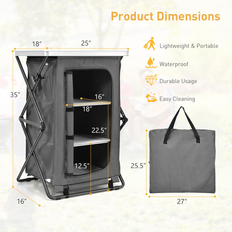 Professional title: "Portable Camping Storage Cabinet with Three Shelves and Travel Bag - Large"