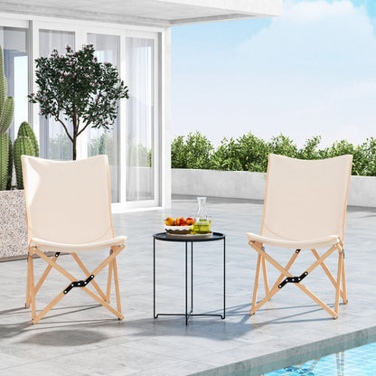 Professional title: "Pair of Bamboo Folding Chairs with Storage Pocket - Ideal for Camping and Fishing in Beige"