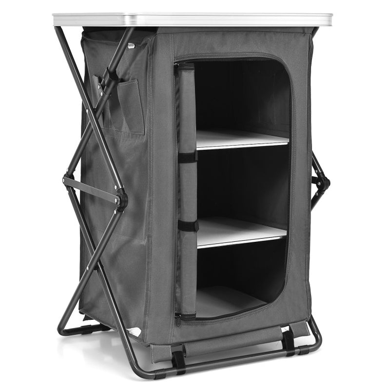 Professional title: "Portable Camping Storage Cabinet with Three Shelves and Travel Bag - Large"