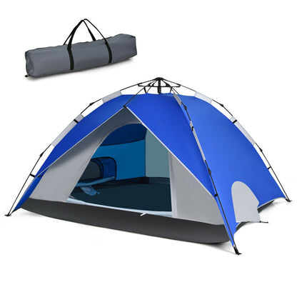 Professional title: "Blue 2-In-1 Instant Pop-Up Waterproof Camping Tent for 4 People"