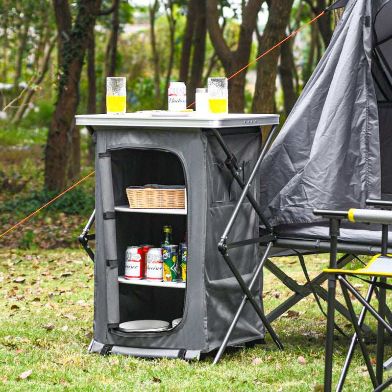 Professional title: "Portable Camping Storage Cabinet with Three Shelves and Travel Bag - Large"