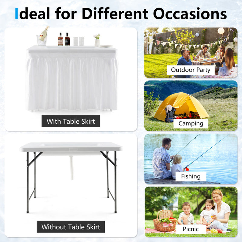 Professional title: "Portable 4-Foot Folding Ice Bin Table with Skirt for Outdoor Events - White"