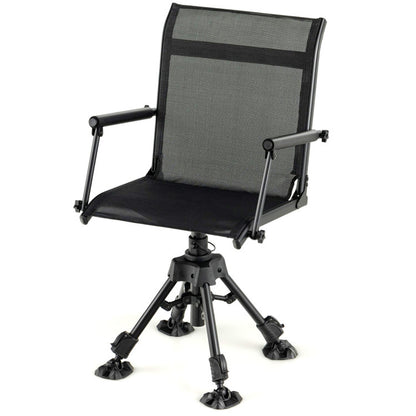 Professional title: "Adjustable Leg Folding Swivel Patio Chair in Black"