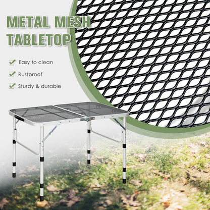 Professional title: "Silver Aluminum Grill Table with Iron Mesh Top"