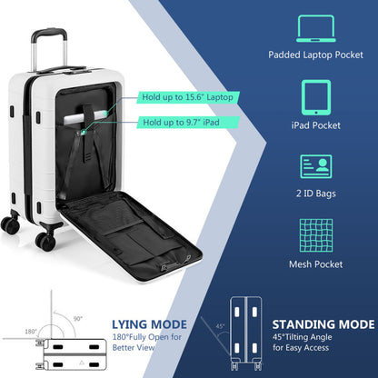 Professional title: "20-Inch PC Hardside Carry-On Luggage with TSA Lock, Front Pocket, and USB Port in Black"