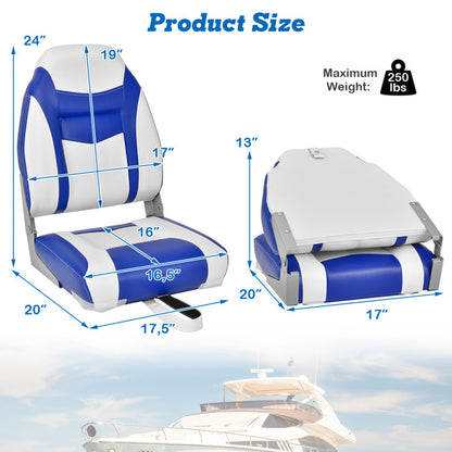 Professional title: "High Back Folding Boat Seats with Blue and White Sponge Cushion, Flexible Hinges - Blue"