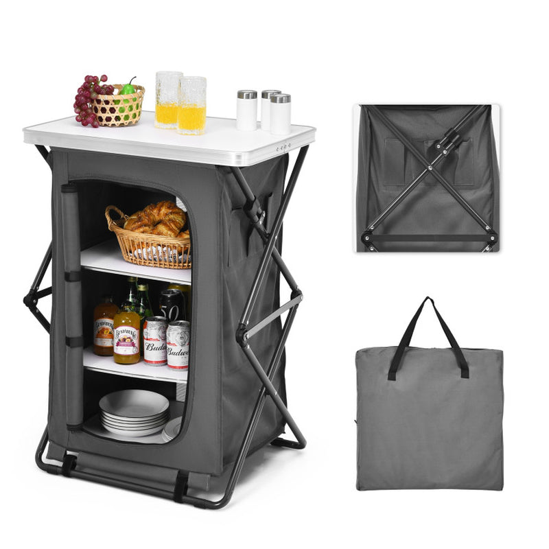 Professional title: "Portable Camping Storage Cabinet with Three Shelves and Travel Bag - Large"