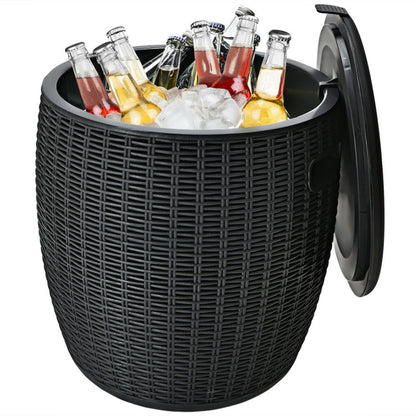 Revised title: "9.5 Gallon 4-In-1 Patio Rattan Cool Bar Cocktail Table Side Table in Brown Finish"