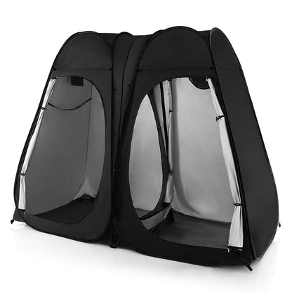 Professional title: ```Large Portable Shower Tent with Window, Floor, and Storage Pocket in Blue```