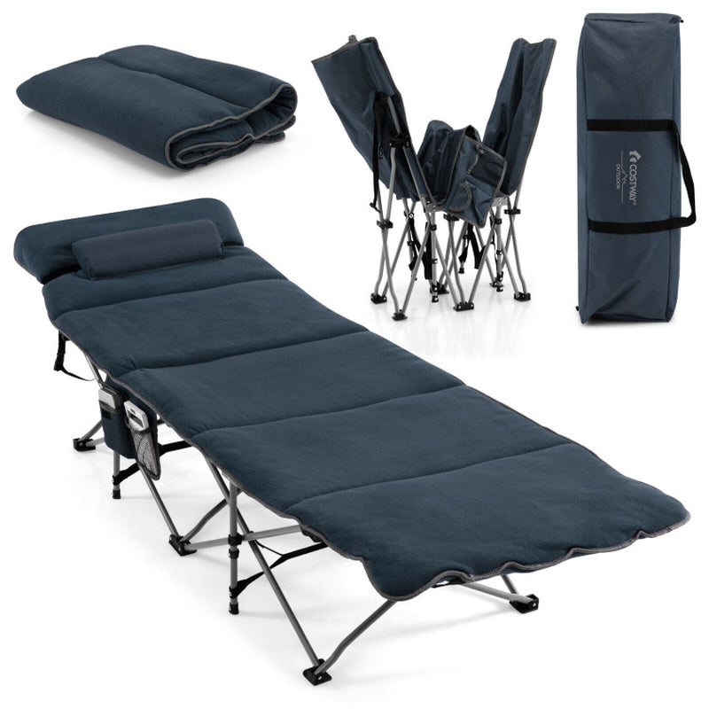 Professional title: "Portable Folding Camping Cot with Mattress and Carry Bag - Blue"