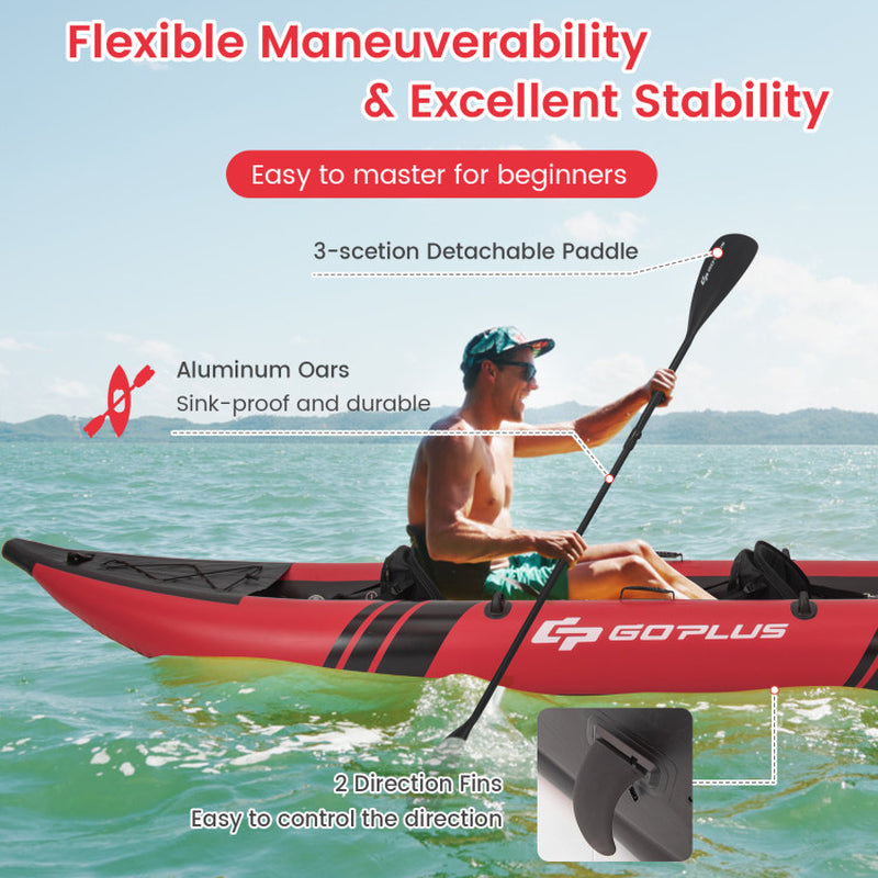 Professional title: "2-Person Inflatable Kayak Set with Aluminum Oars and Repair Kit in Red"