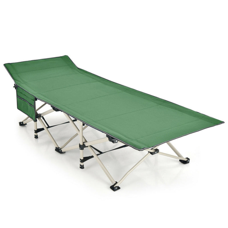 Professional title: "Portable Folding Camping Cot in Blue with Carry Bag"