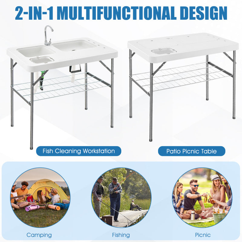 Professional title: ```White 2-In-1 Folding Fish Cleaning Table```