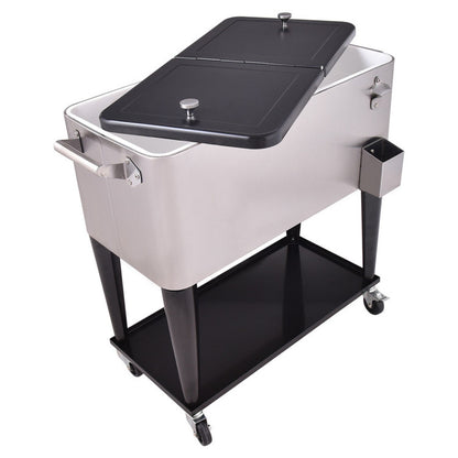 Professional title: "80 Quart Stainless Steel Rolling Patio Beverage Cooler"