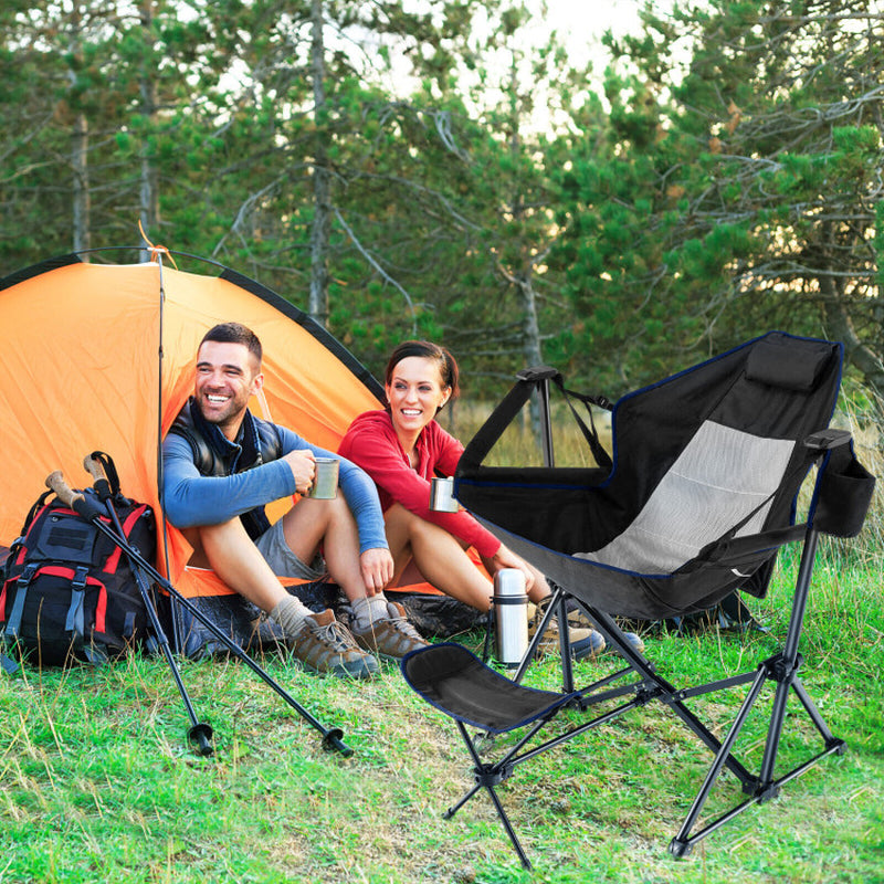 Professional title: "Portable Hammock Camping Chair with Retractable Footrest and Carrying Bag in Navy Color"