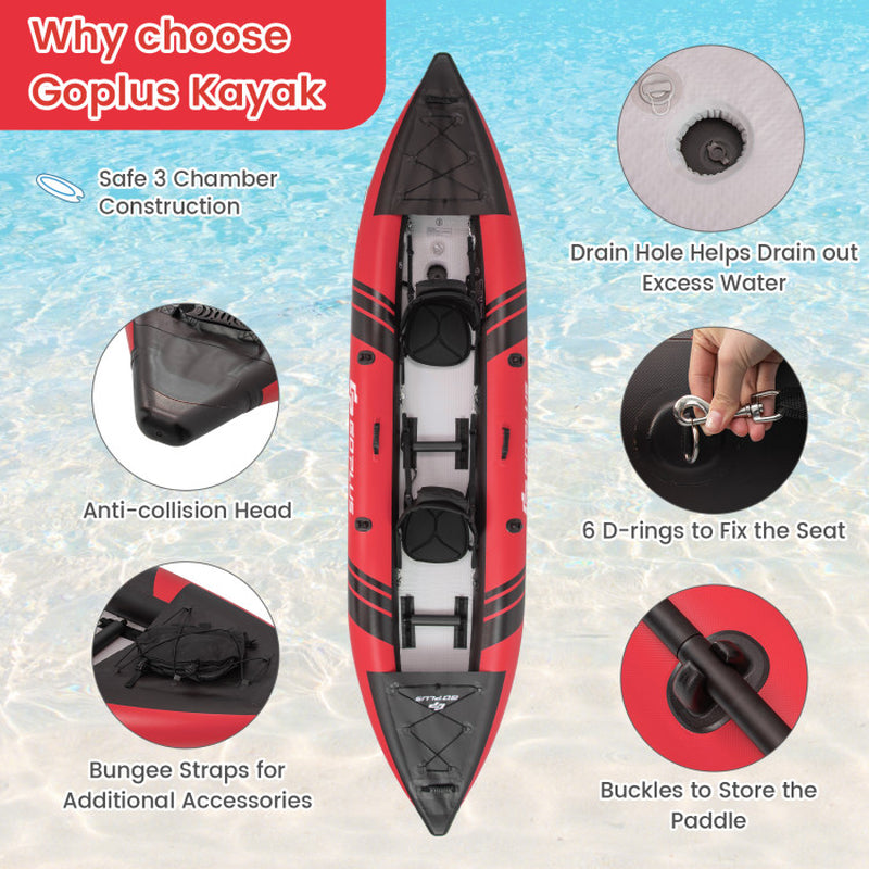 Professional title: "2-Person Inflatable Kayak Set with Aluminum Oars and Repair Kit in Red"