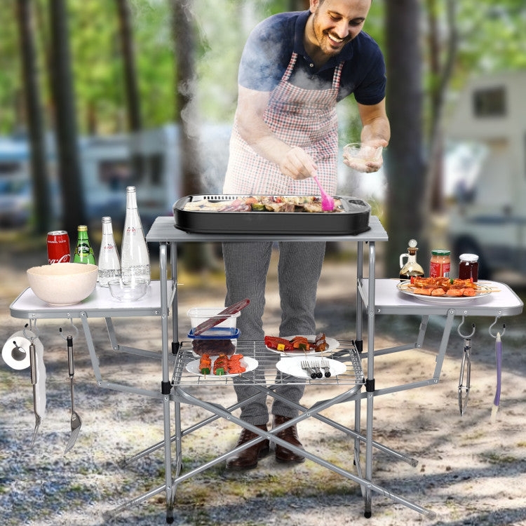 Professional title: ```Portable Outdoor BBQ Table with Folding Design```