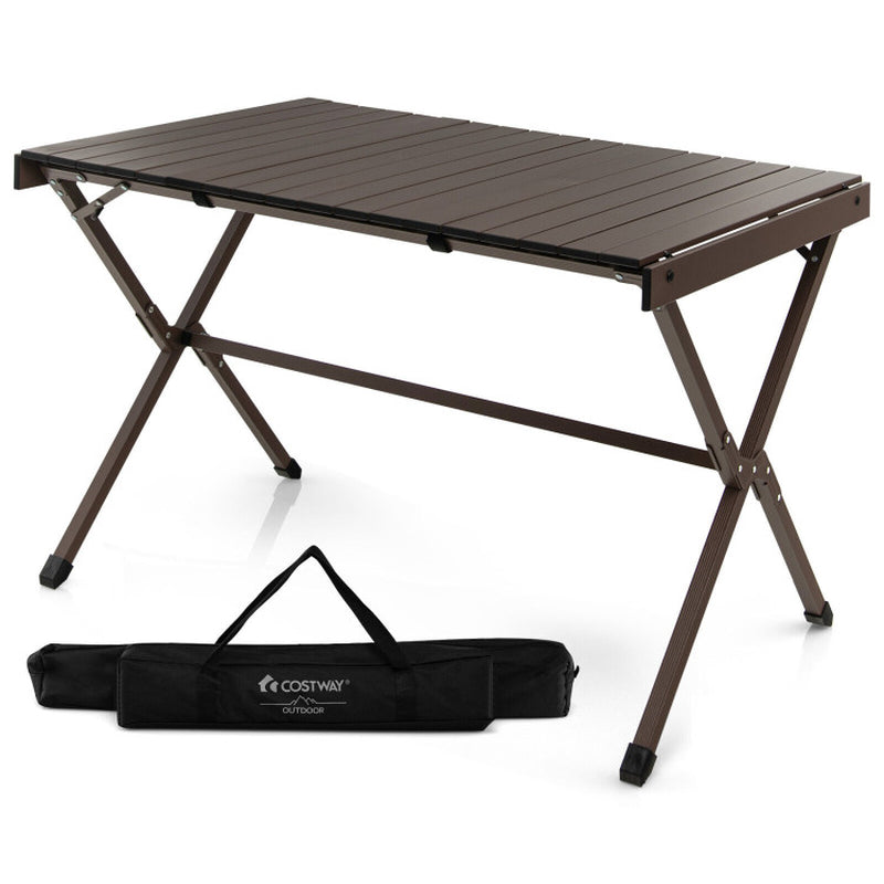 Professional title: "Portable Aluminum Camping Table for 4-6 People with Carrying Bag in Gray"