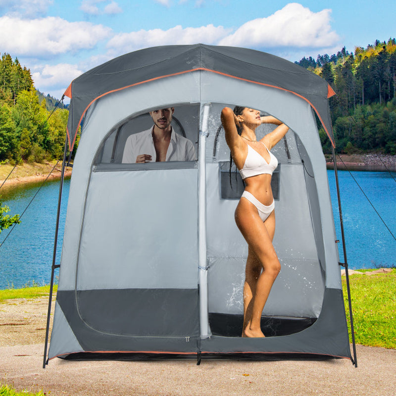 Professional title: ```Two-Room Oversized Privacy Shower Tent with Removable Rain Fly and Interior Pocket in Gray```