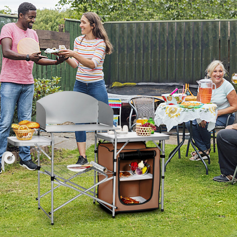 Professional title: "Portable Outdoor Grilling Table with Foldable Design and Windscreen Bag"