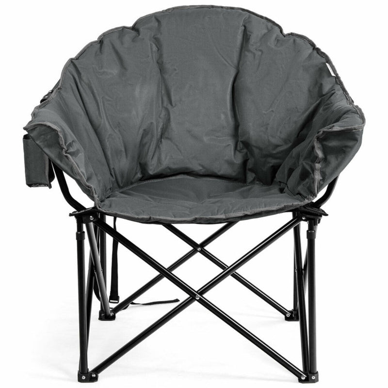 Professional title: "Gray Folding Camping Chair with Moon Design and Padded Seat, Includes Carrying Bag"