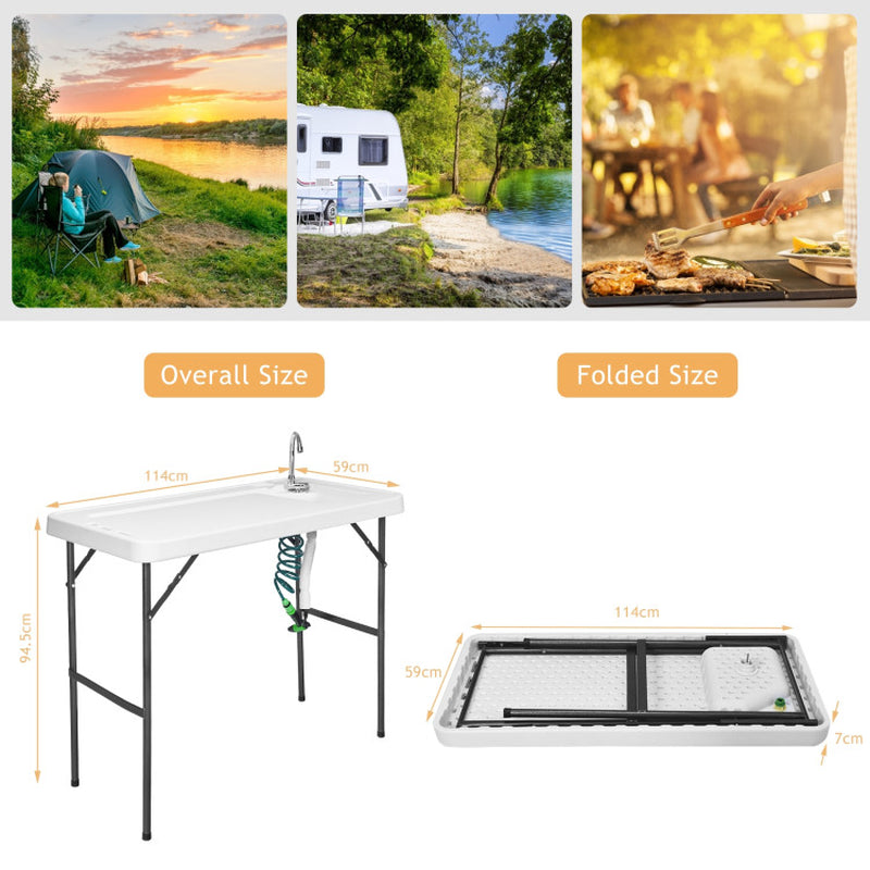 Professional title: ```Portable Camping Table with Folding Sink Faucet and Sprayer```