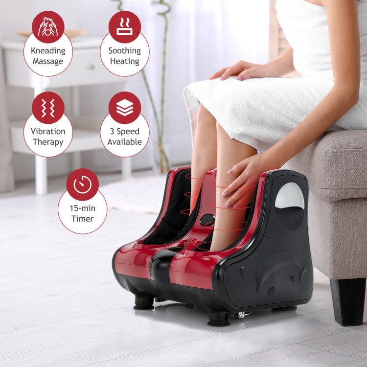 Foot and Calf Massager with Heat Vibration Deep Kneading and Shiatsu Red