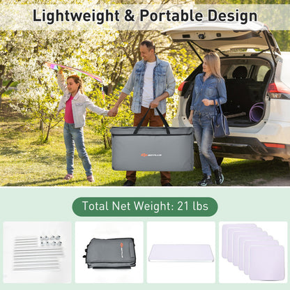 Professional title: ```Gray Portable Camping Kitchen Table with Integrated Storage Shelves```