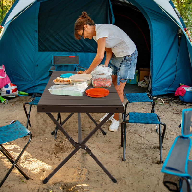 Professional title: "Portable Aluminum Camping Table for 4-6 People with Carrying Bag in Gray"