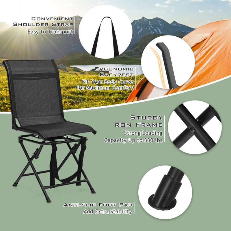 Professional title: "Outdoor Foldable Swivel Chair with Iron Frame - Black, All-Weather Resistant"