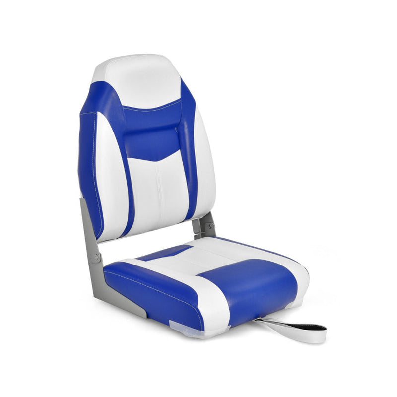 Professional title: "High Back Folding Boat Seats with Blue and White Sponge Cushion, Flexible Hinges - Blue"