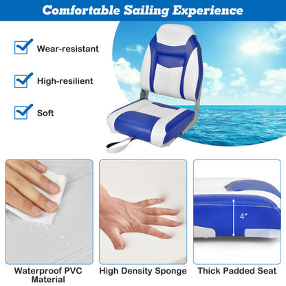 Professional title: ```Set of 2 High Back Folding Boat Seats with Sponge Cushion in Blue Color```