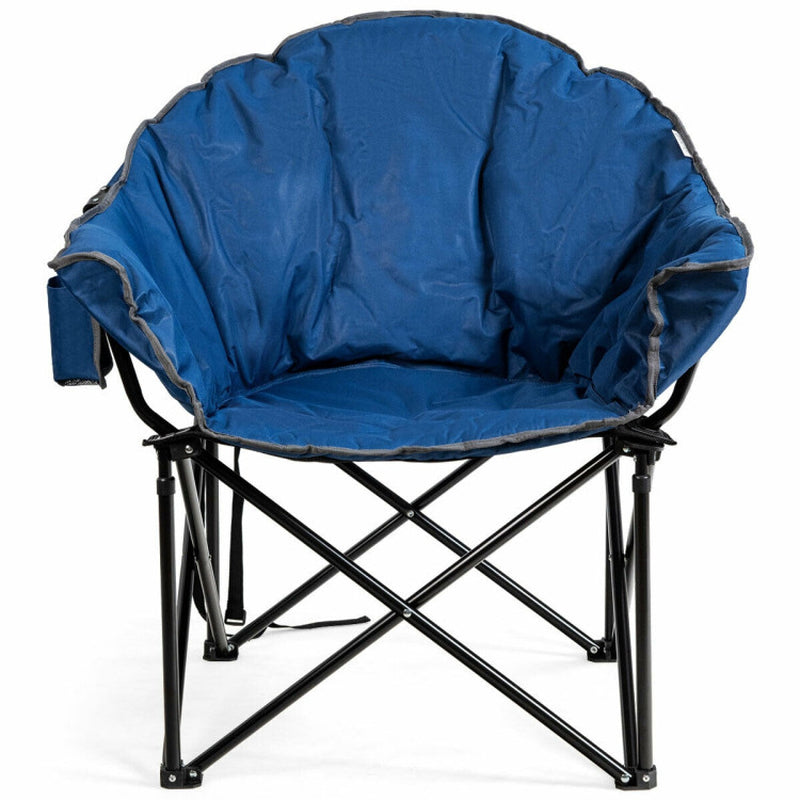 Professional title: "Gray Folding Camping Chair with Moon Design and Padded Seat, Includes Carrying Bag"