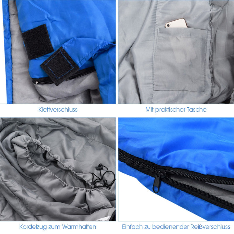 Professional title: "Two-Person Waterproof Sleeping Bag Set with Two Pillows in Blue"