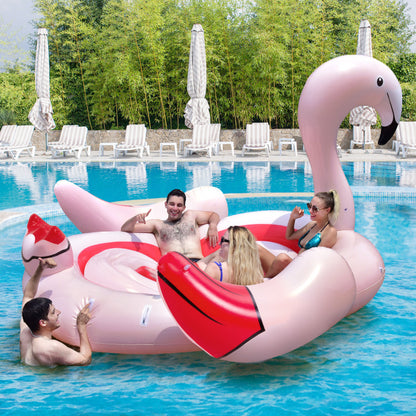 Professional title: "Inflatable Flamingo Floating Island for 6 People with Cup Holders, Ideal for Pool and River Use"